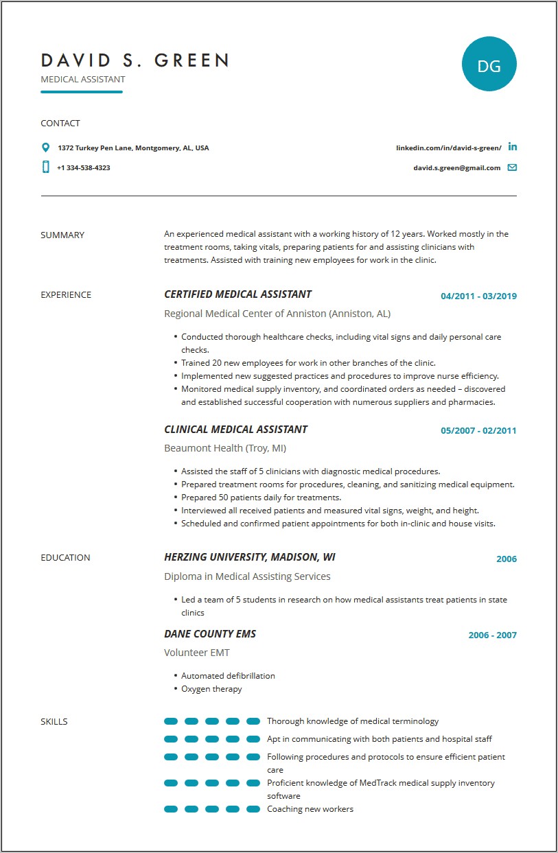 Medical Assistant Resume Template Microsoft Word
