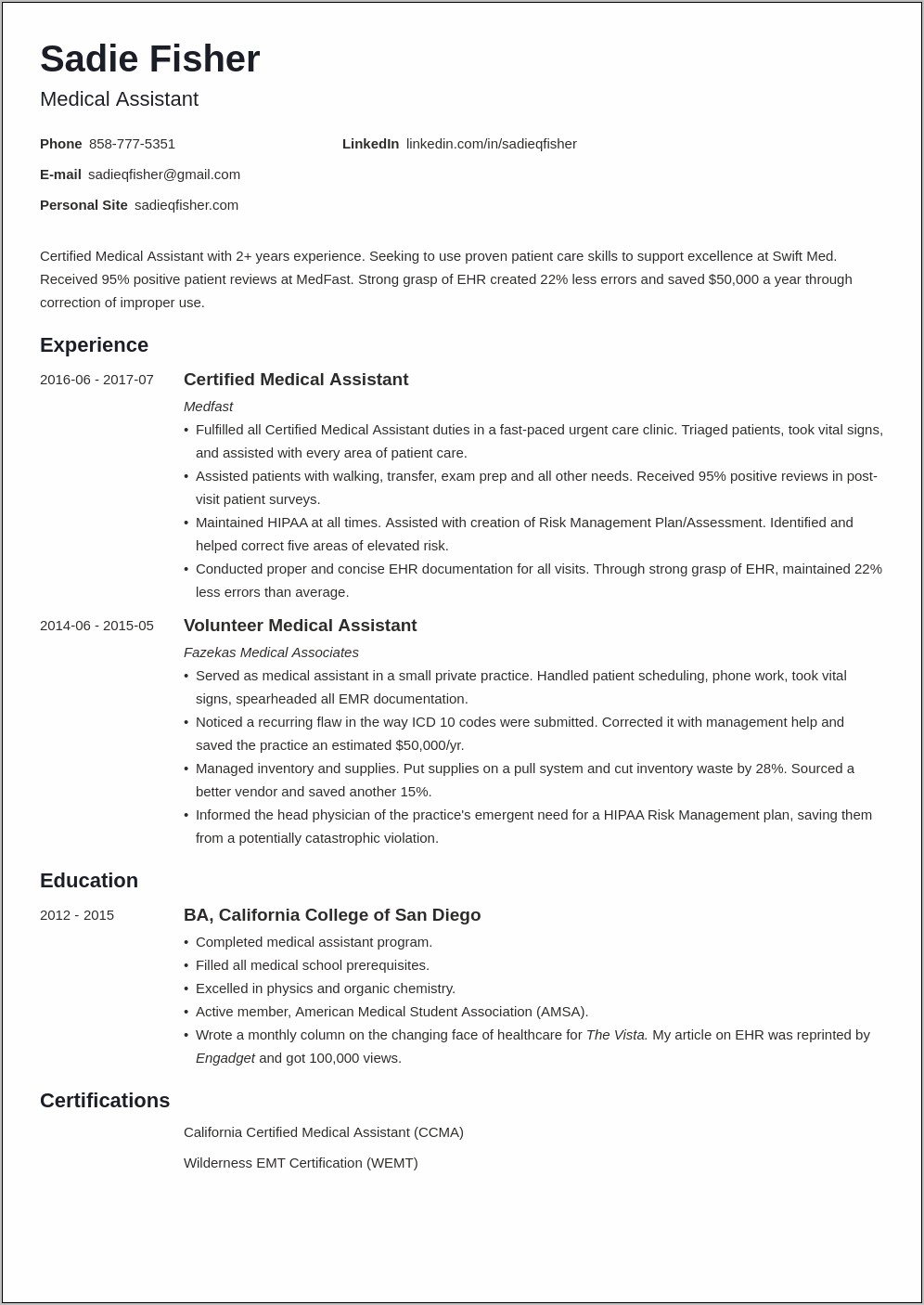 Medical Assistant With No Experience Resume Templates