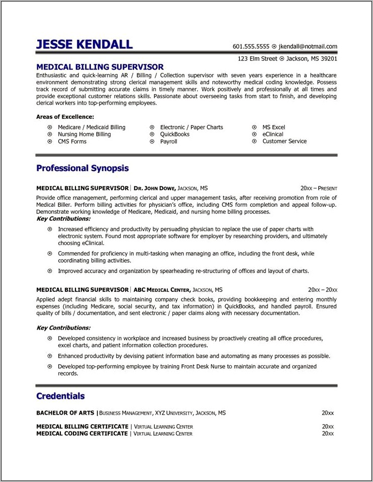 Medical Billing And Coding Job Description Resume