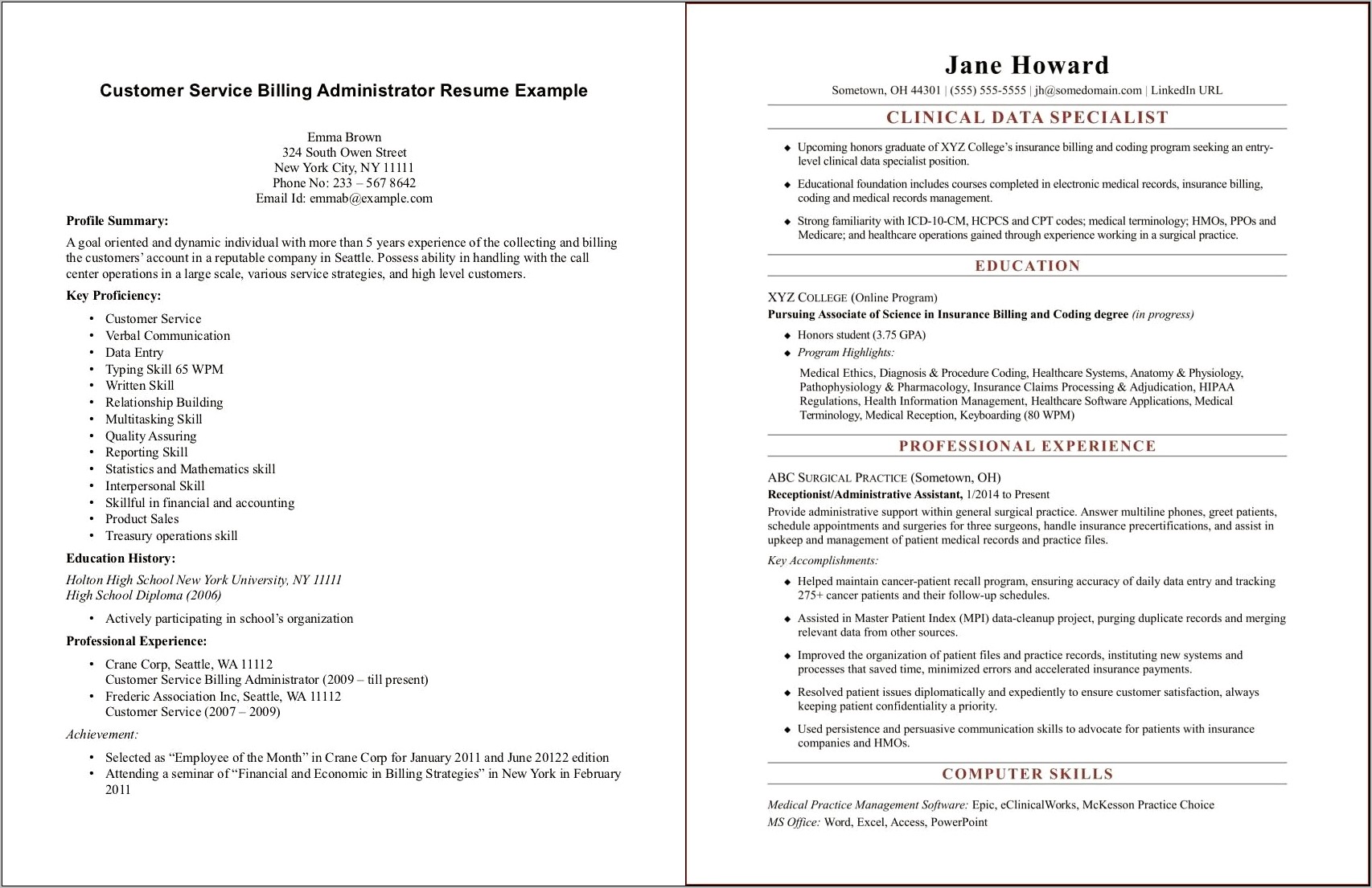 Medical Billing And Coding Resume No Experience