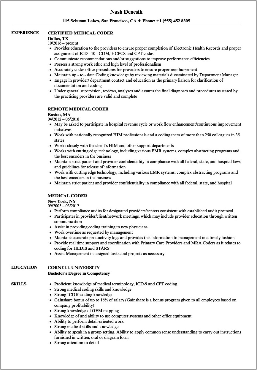 Medical Billing And Coding Resume Objective Statement