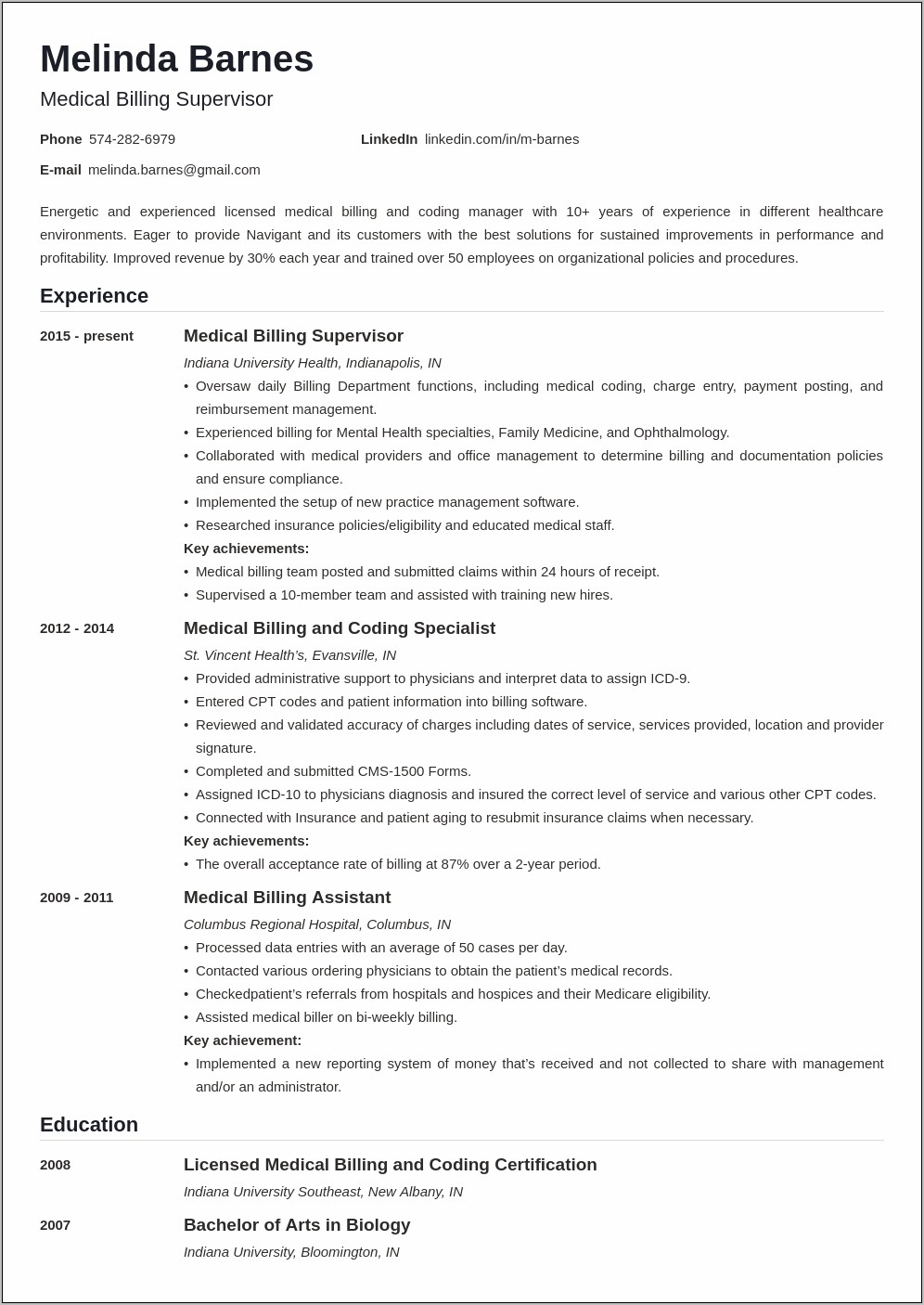 Medical Billing Representative Job Description For Resume