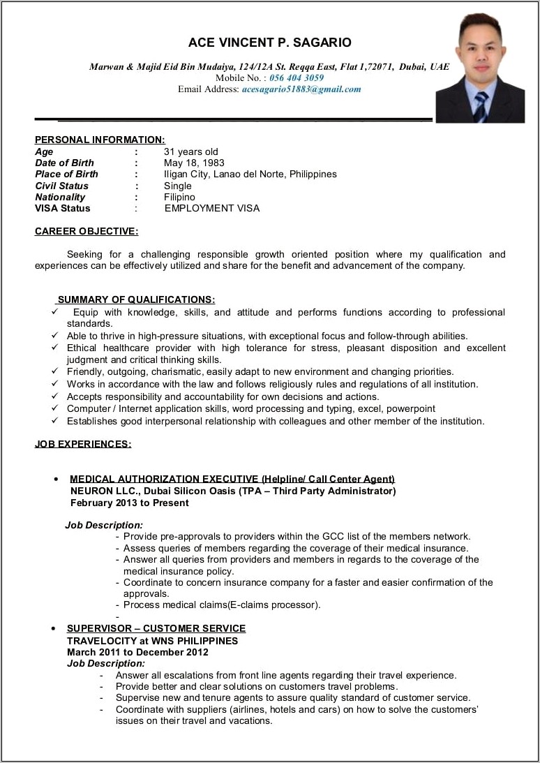 Medical Call Center Job Description For Resume