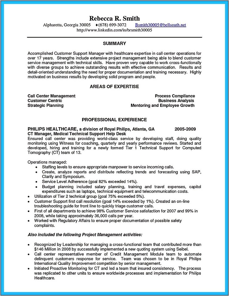 Medical Call Center Job Description Resume
