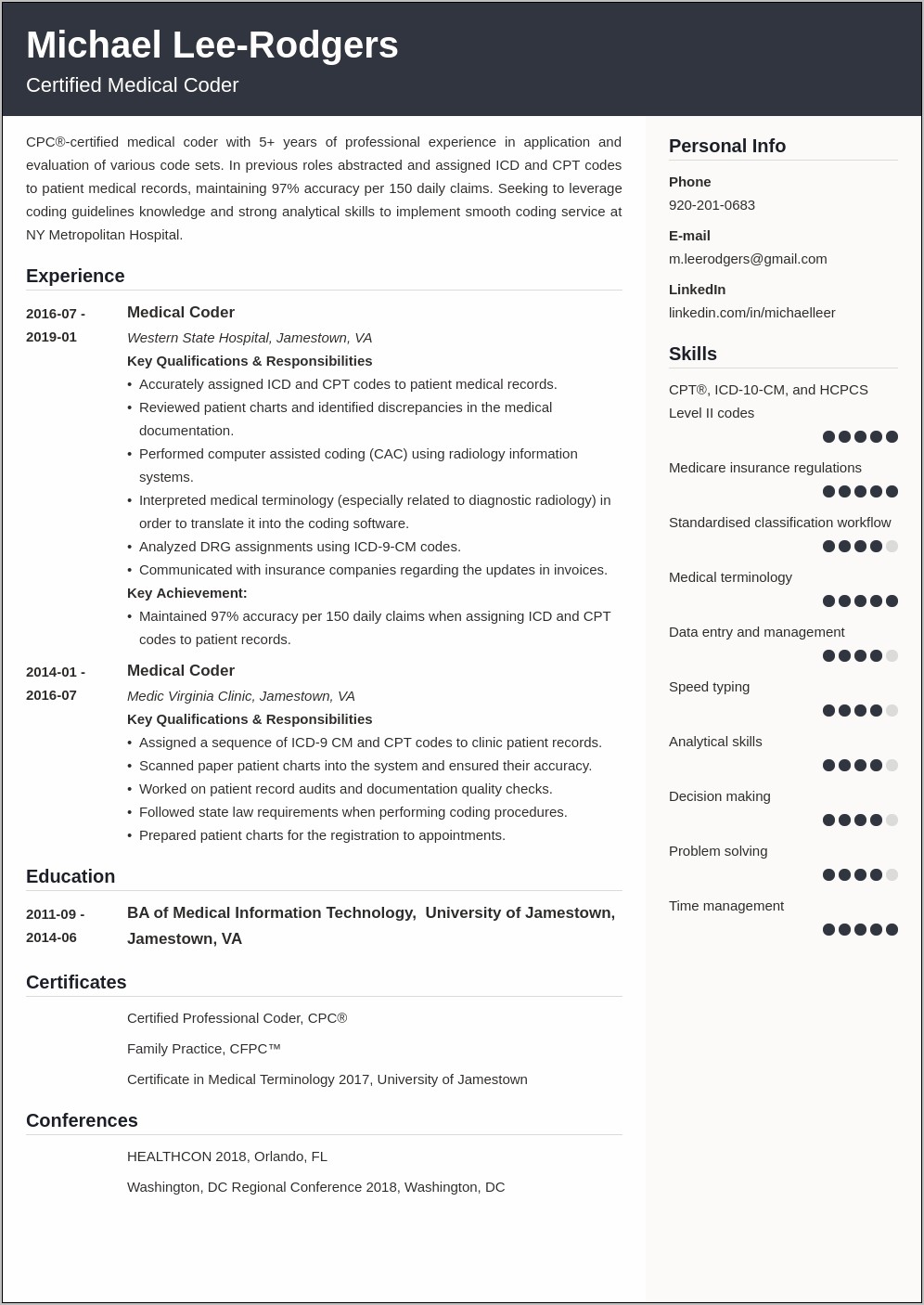 Medical Coding Resume Objective With No Experience
