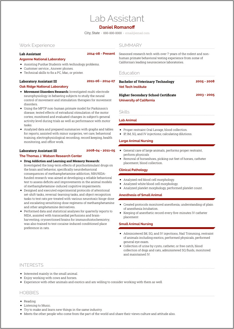 Medical Lab Assistant Job Description Resume
