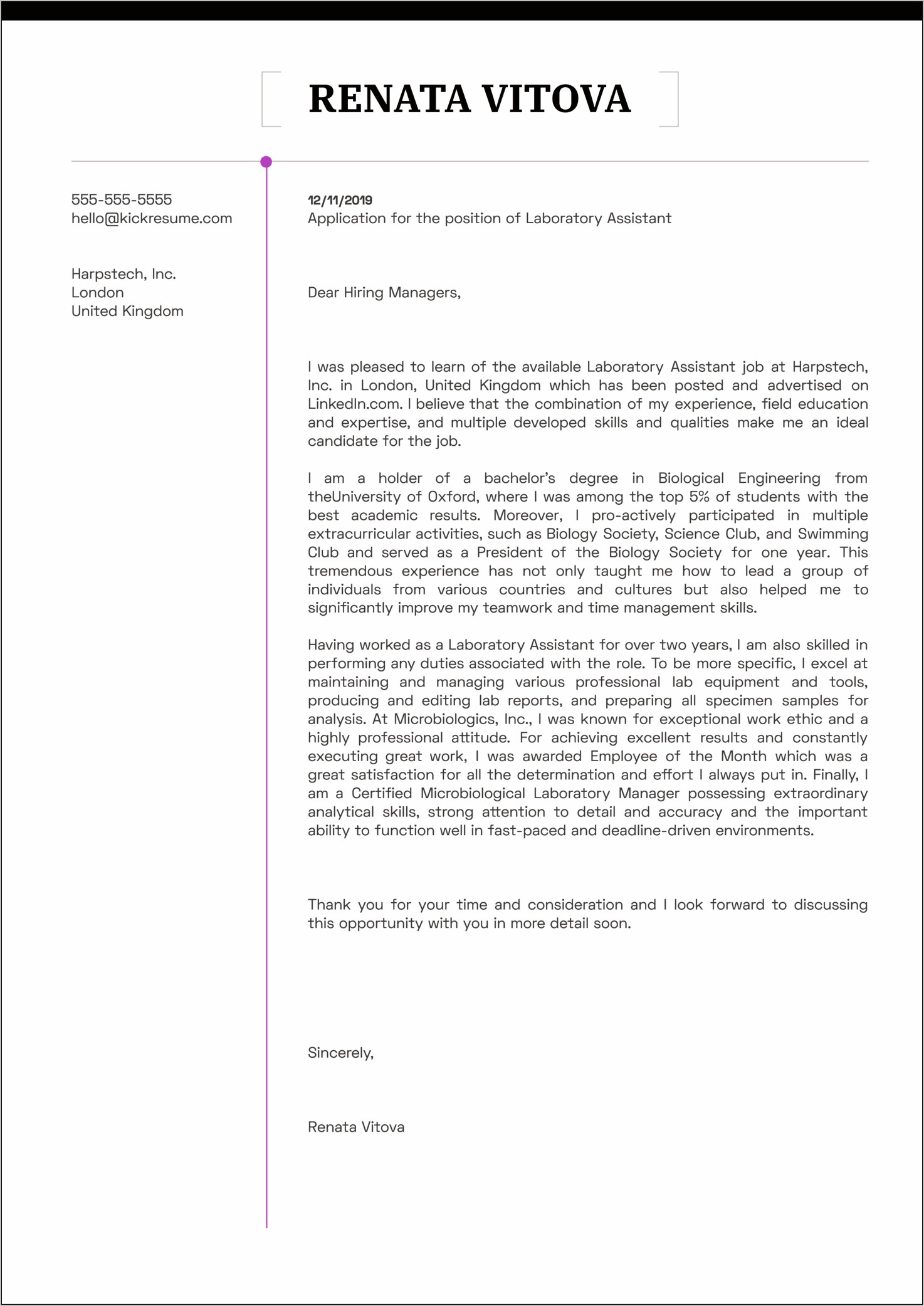 Medical Laboratory Director Resume Cover Letter