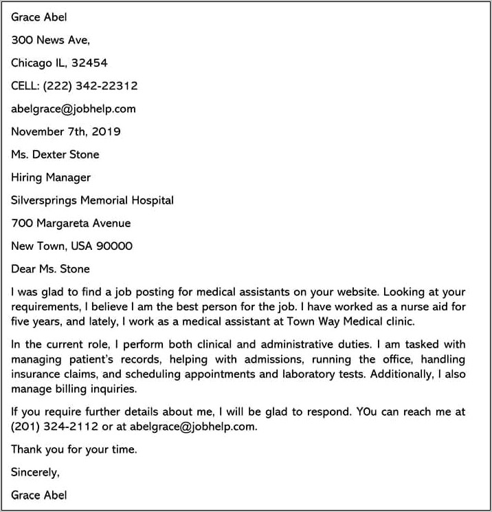 Medical Office Assistant Resume Cover Letter