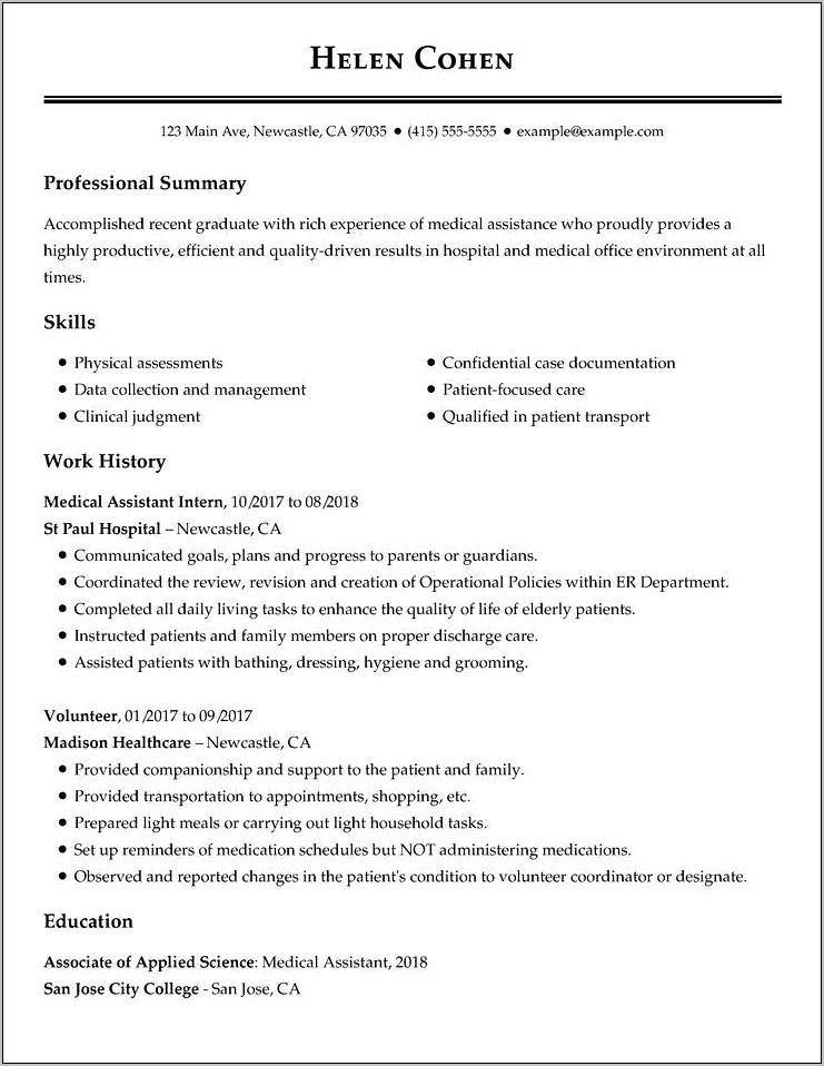 Medical Office Goals Examples For Resume