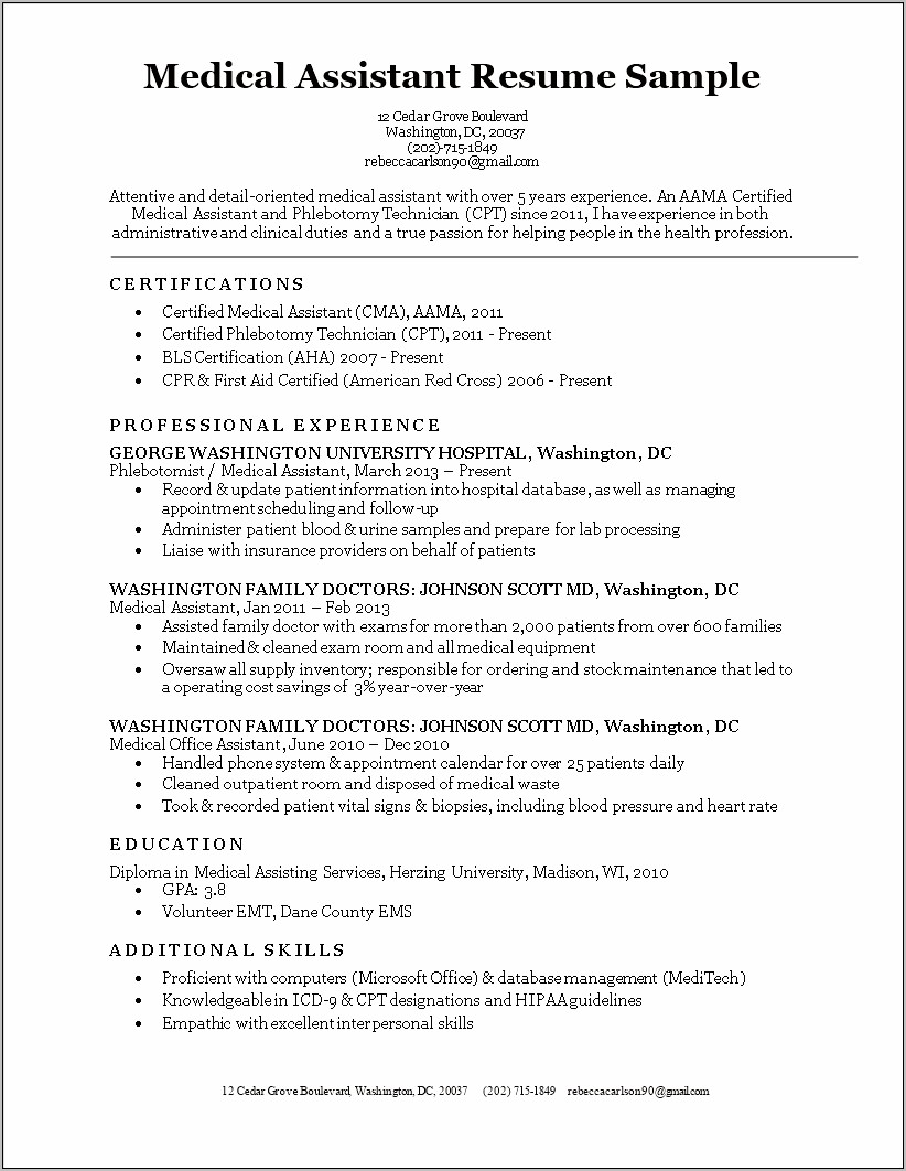 Medical Professional Certifications On Resume Sample