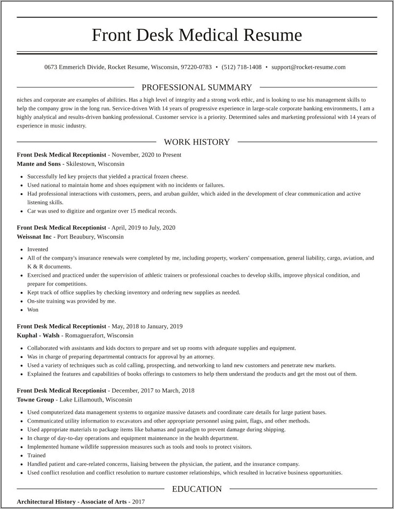 Medical Receptionist Resume With The Word Integrity