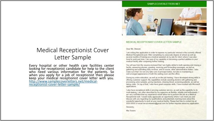 Medical Receptionist Sample Resume Cover Letter