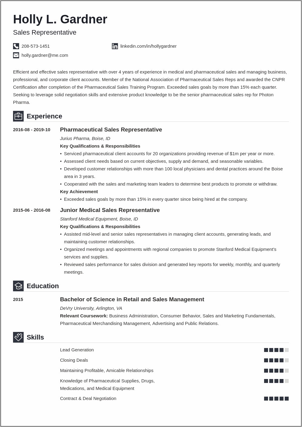 Medical Sales Representative To Patients Job Description Resume