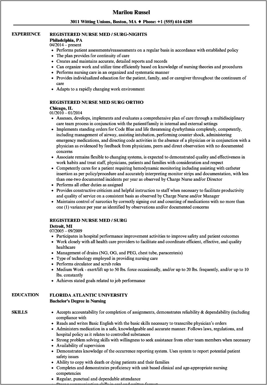 Medical Surgical Lpn Job Description For Resume