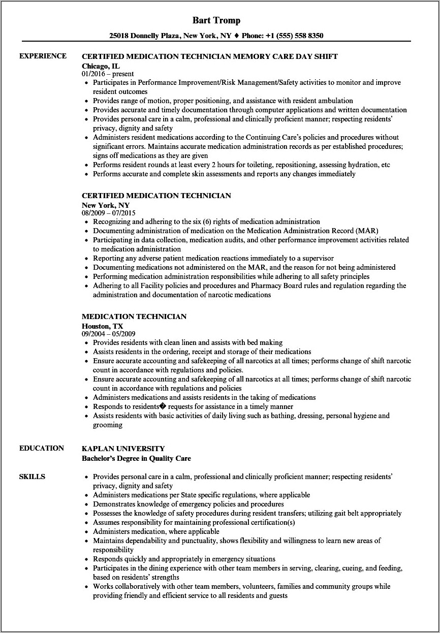 Medical Technician Job Description For Resume