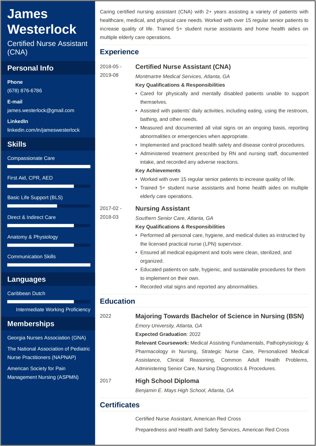 Mental Health Cna Job Description Resume