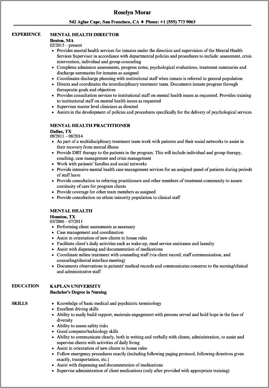 Mental Health Counselor Jail Resume Example