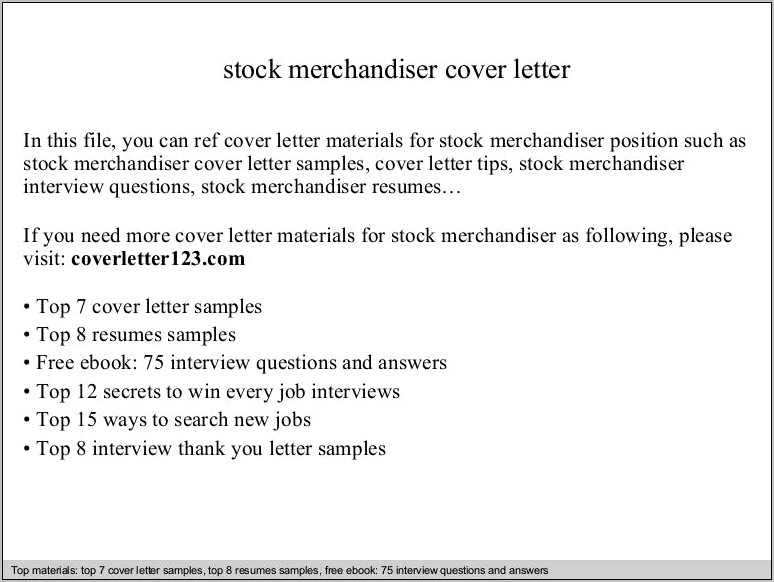 Merchandiser Resume Cover Letter Examples