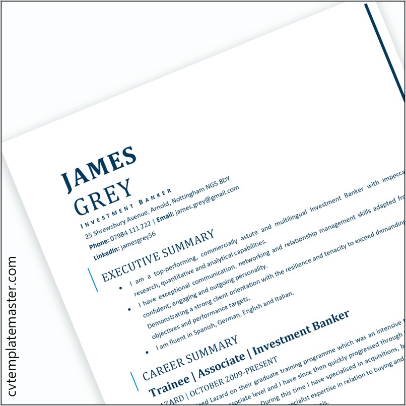 Mergers And Acquisitions Investment Banking Resume Template