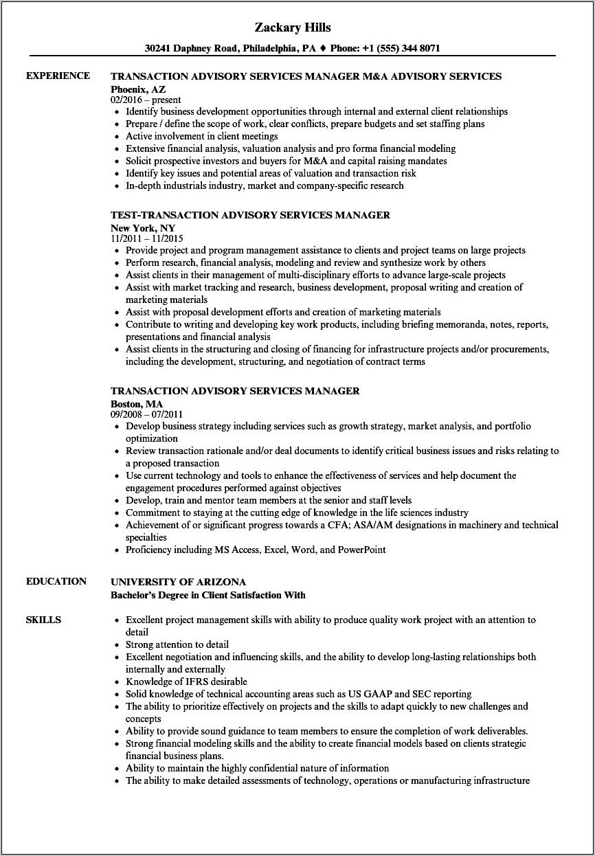 Mergers And Inquisitions Manager Resume Sample
