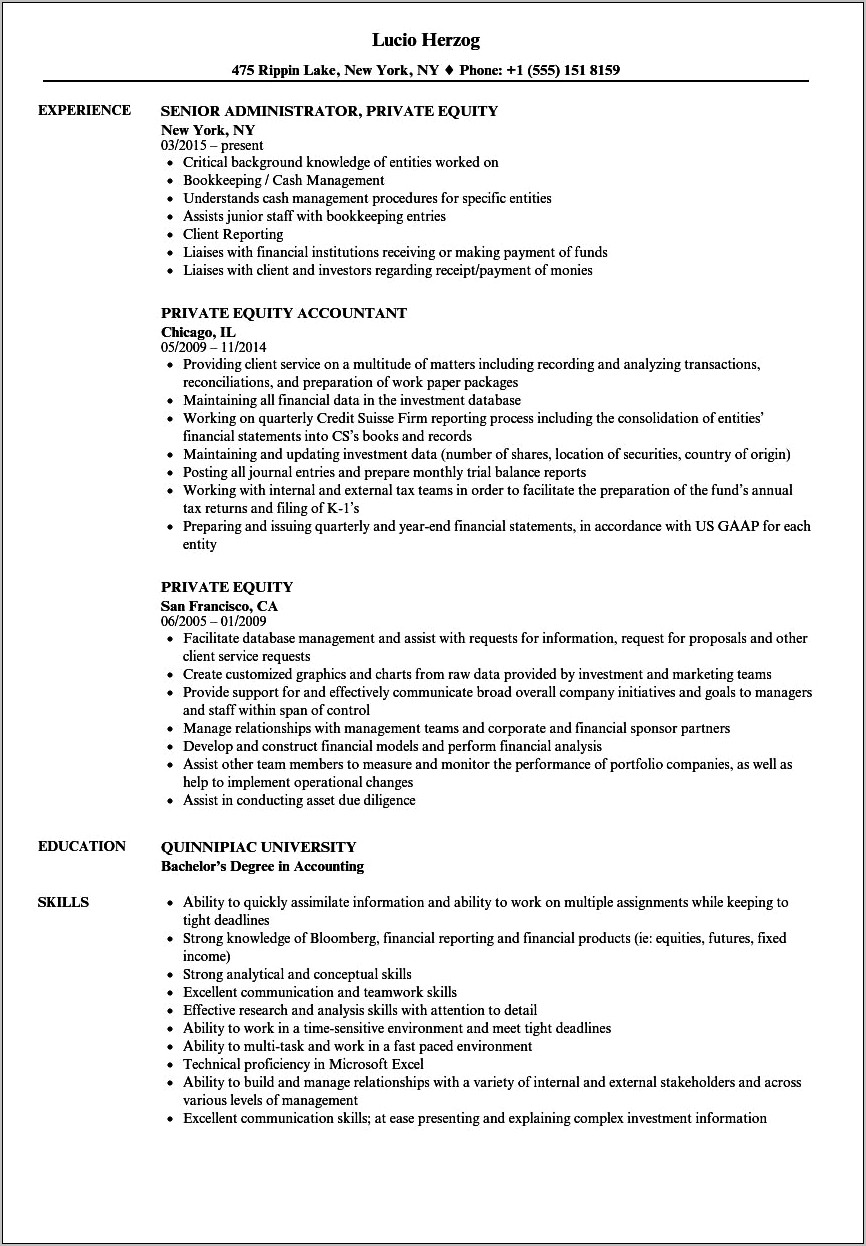 Mergers And Inquisitions Private Equity Resume Template