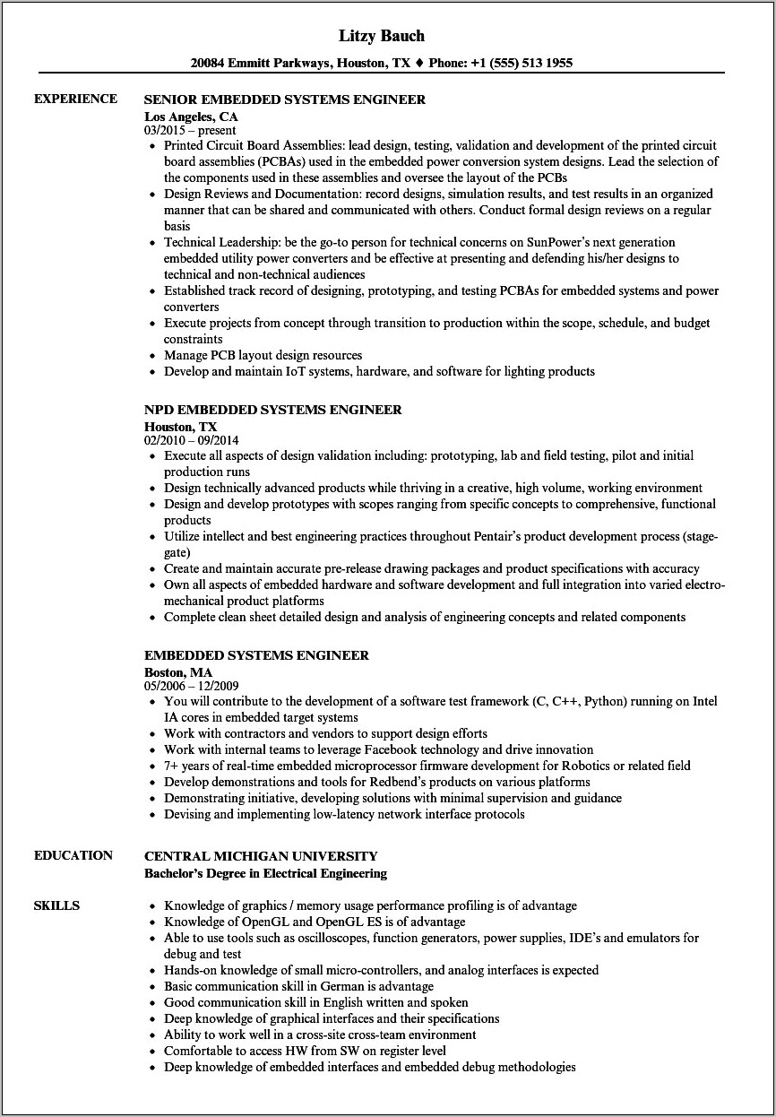 Michigan Tech Electrical Engineering Sample Resume