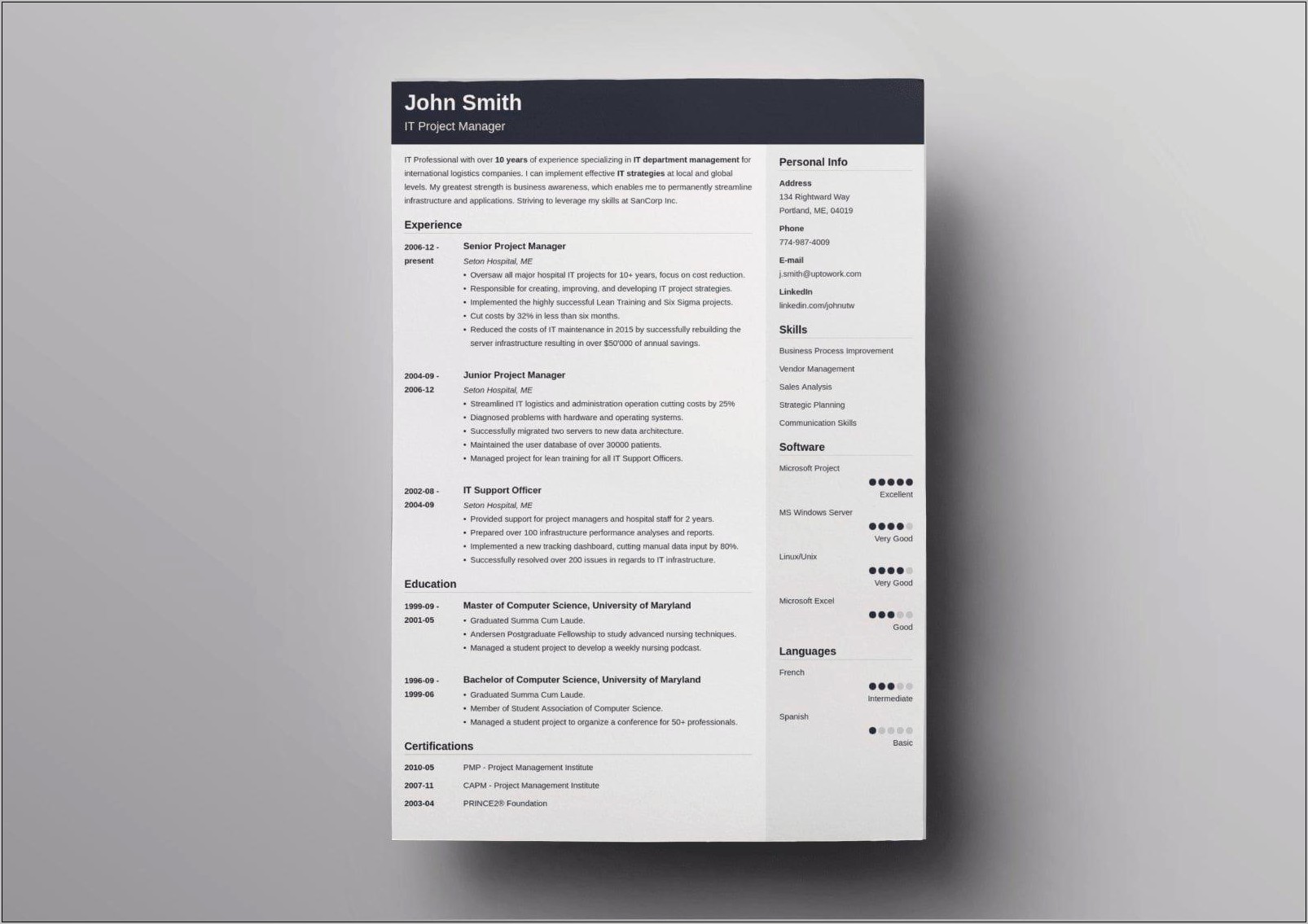 Microsoft Office Chronological Resume Traditional Design Template