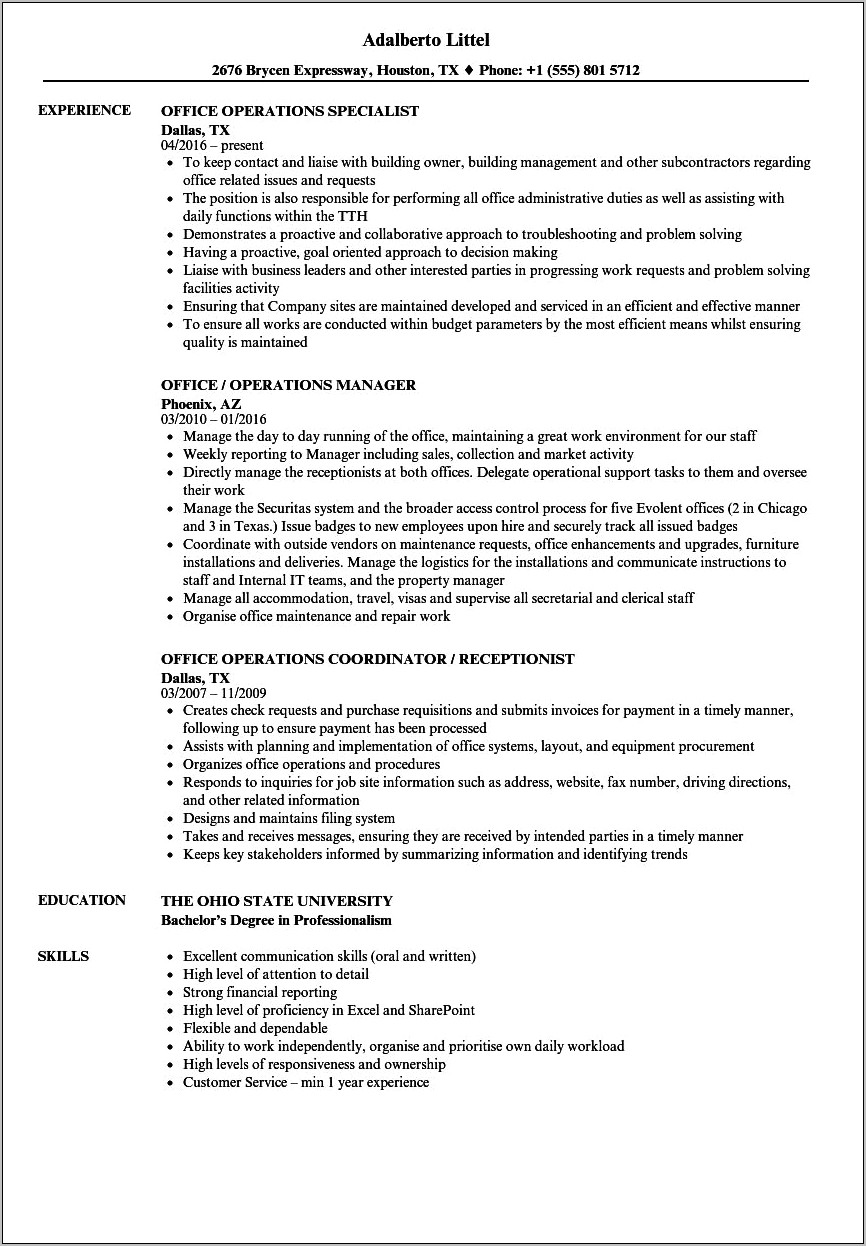 Microsoft Office Description On A Job Resume