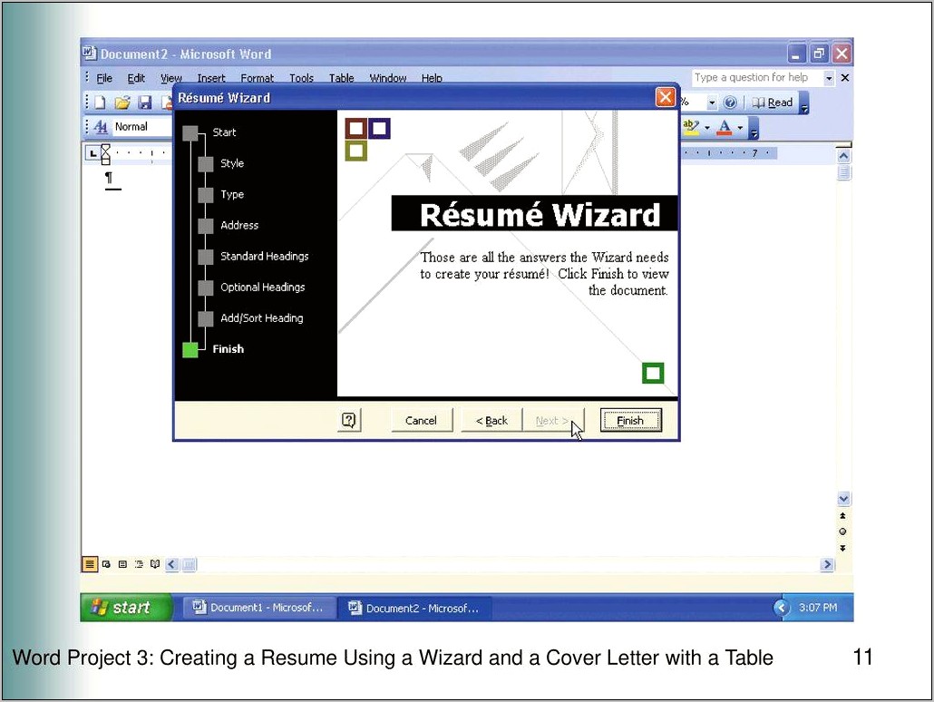 Microsoft Office Word 2007 Resume Wizard