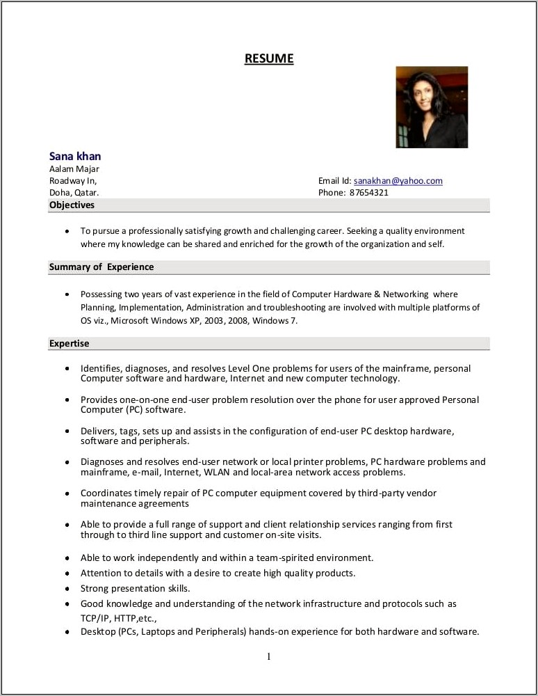 Microsoft Windows 7 Job Resume Template