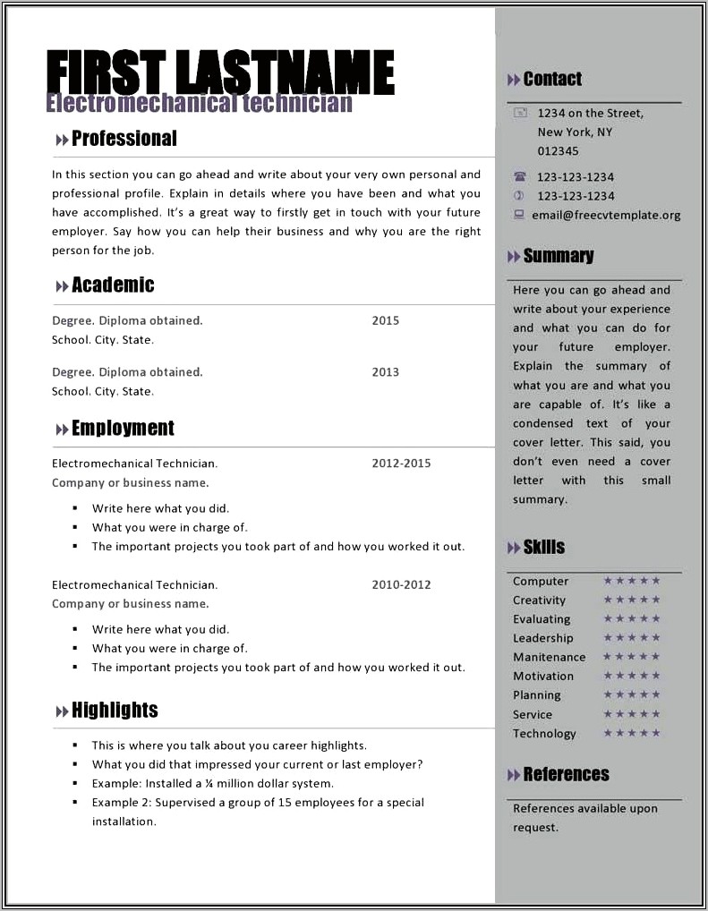 Microsoft Word 2013 Resume Templates To Download