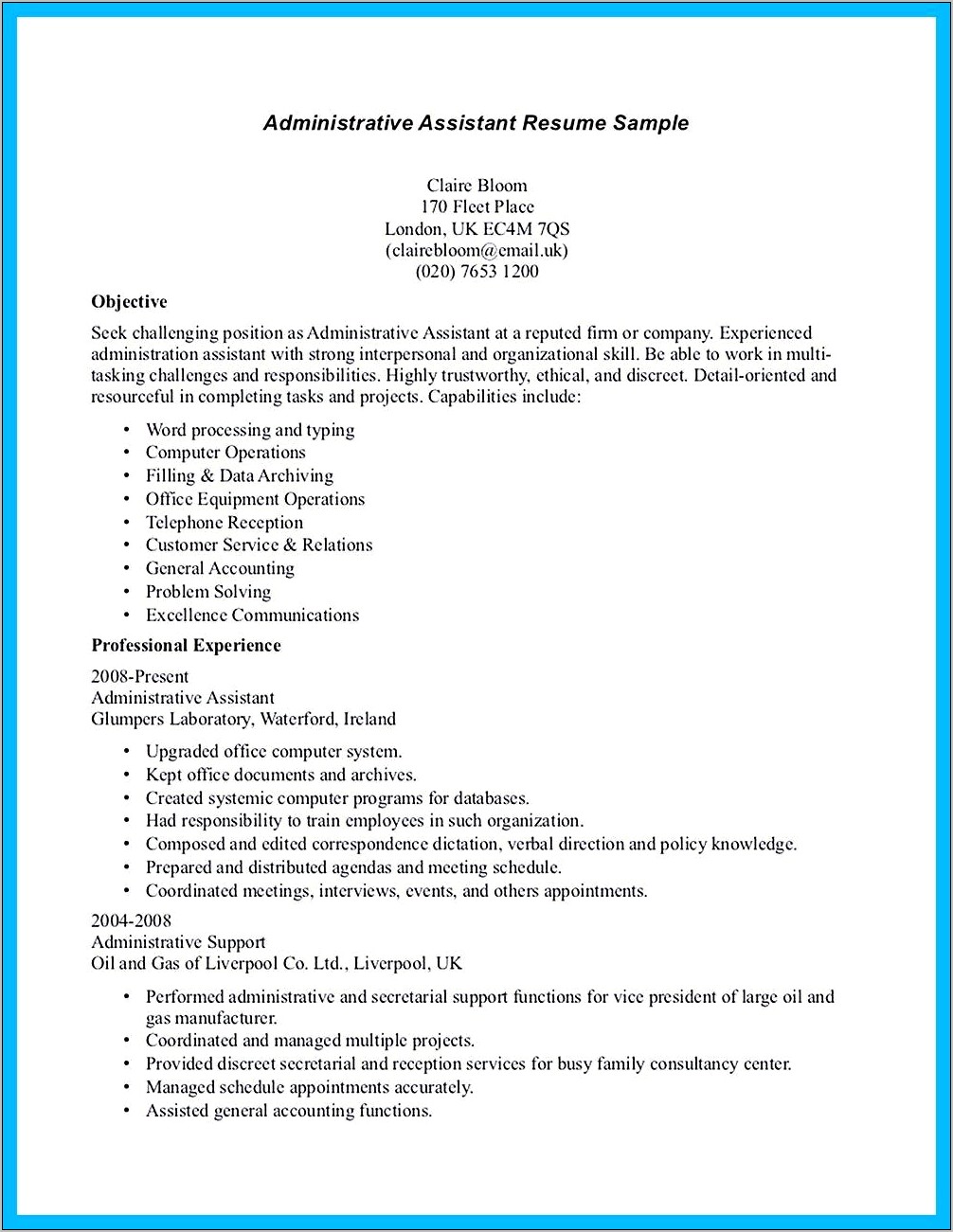 Mid Level Administrative Assistant Resume Sample