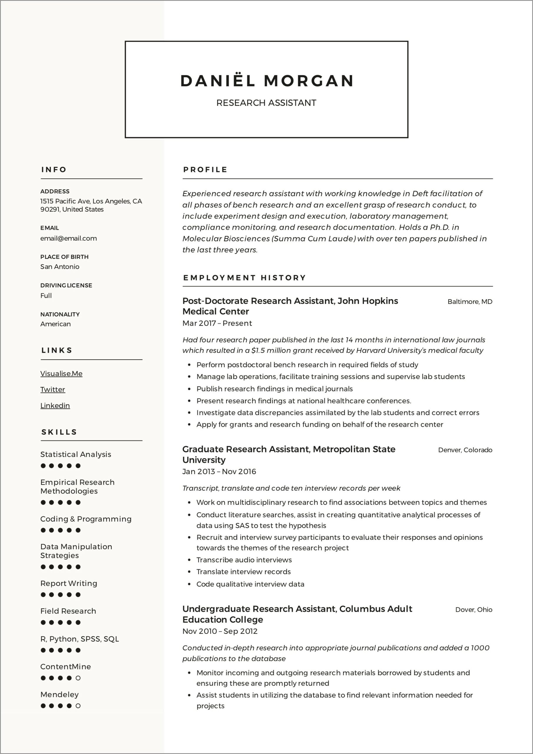Mid Level Social Services Research Associate Resume Sample