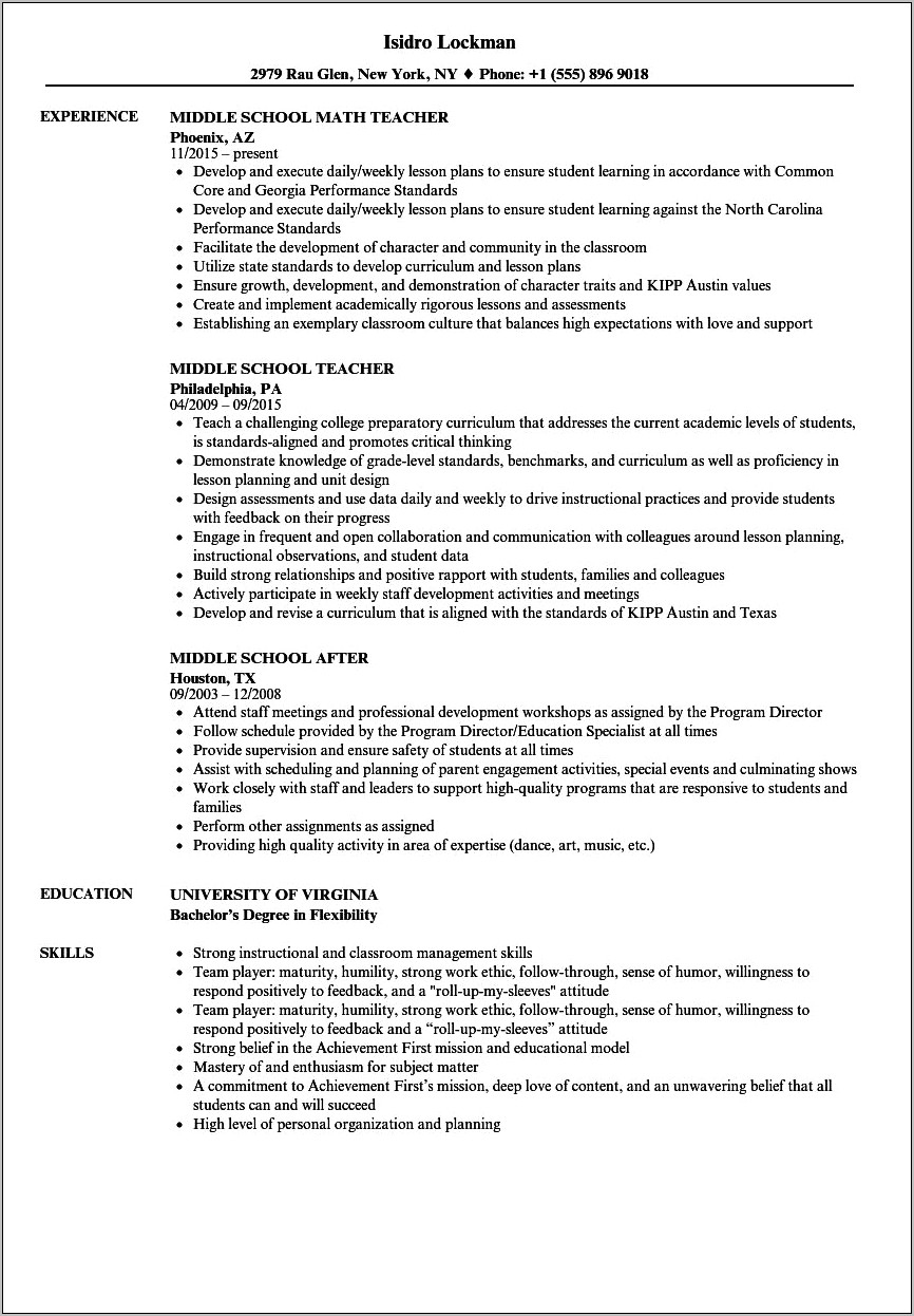 Middle School Dean Of Students Resume