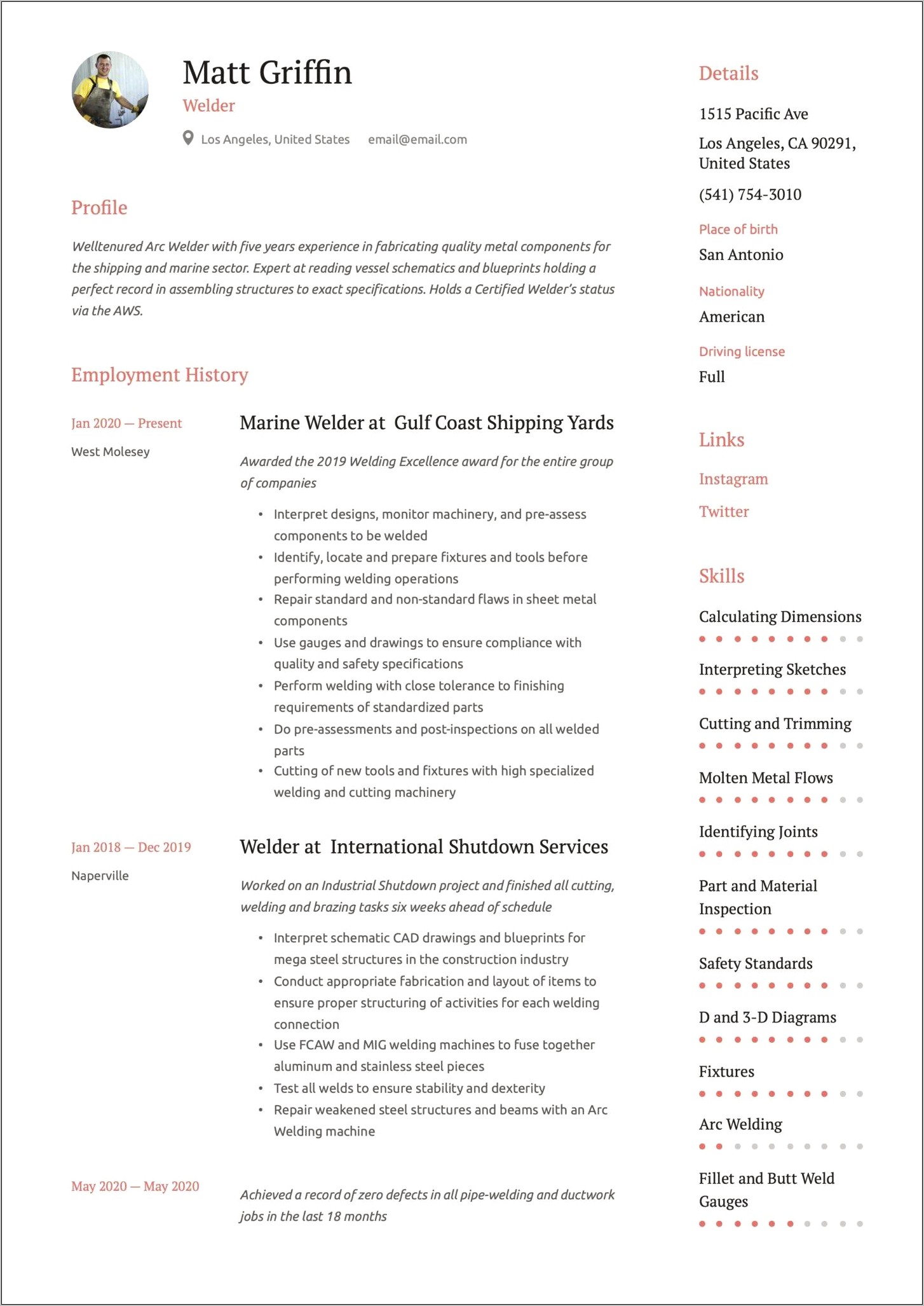 Mig Welder Job Description For Resume