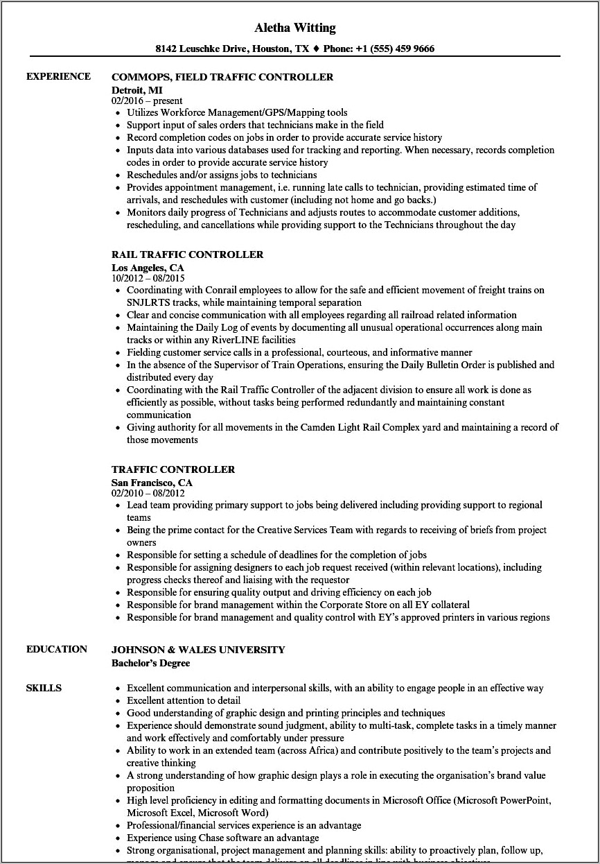 Military Air Traffic Controller Resume Examples