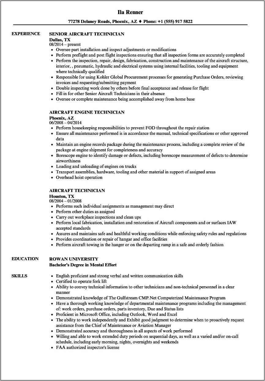 Military To Civilian Resume Examples Aviation