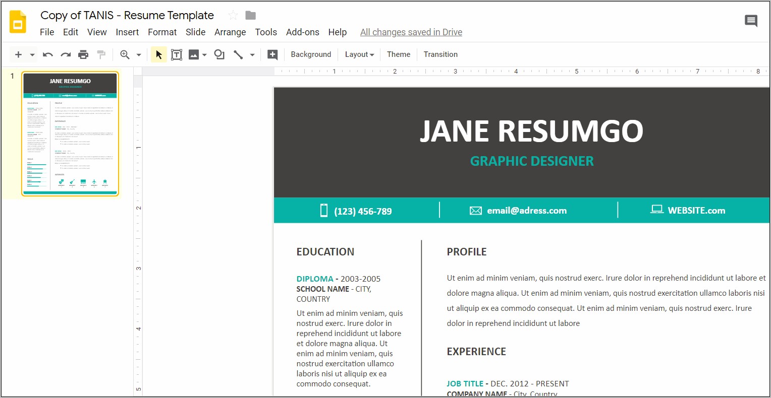 Minimalist Creative Resume Template Google Docs