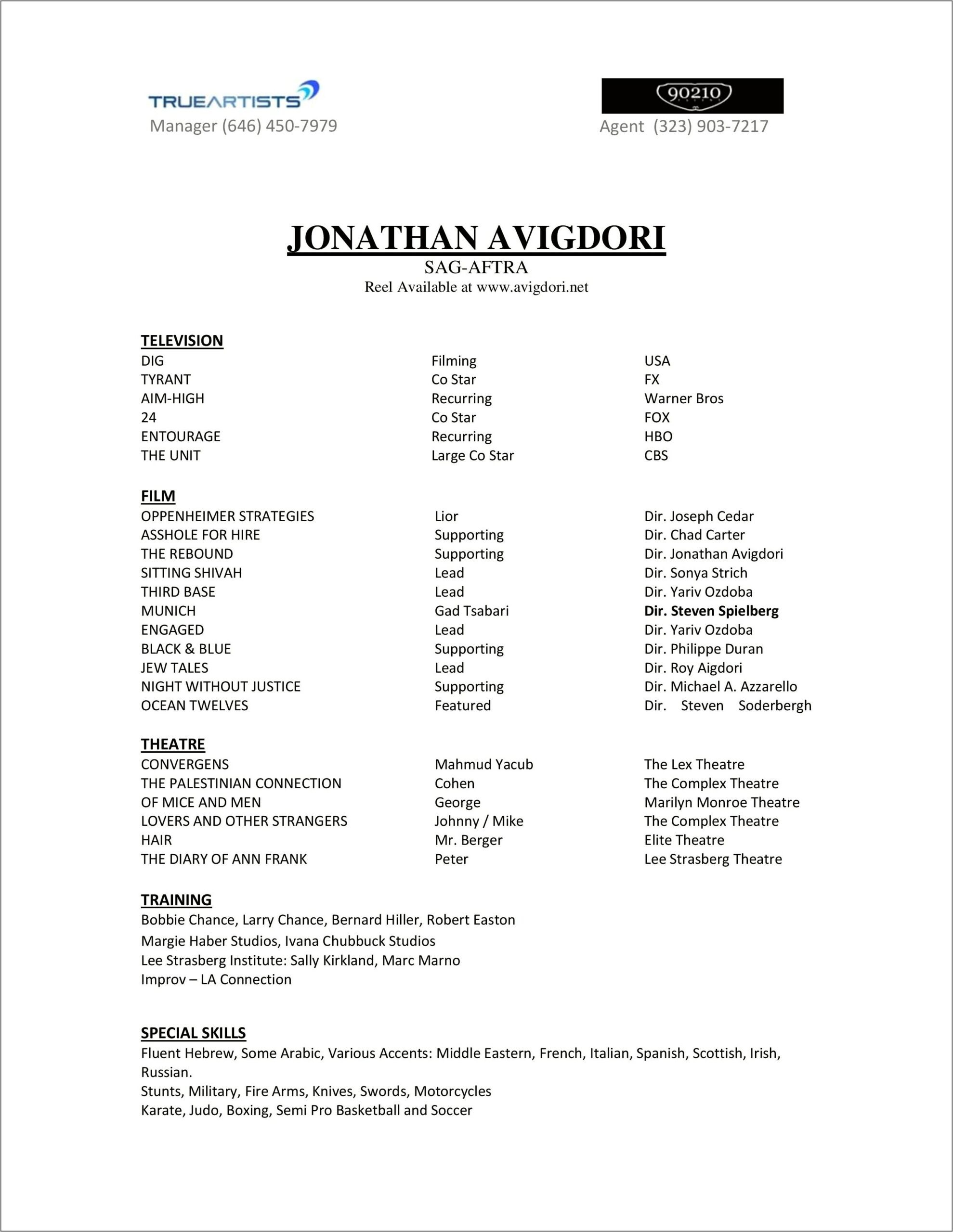 Miscellaneous Skills For Acting Resume