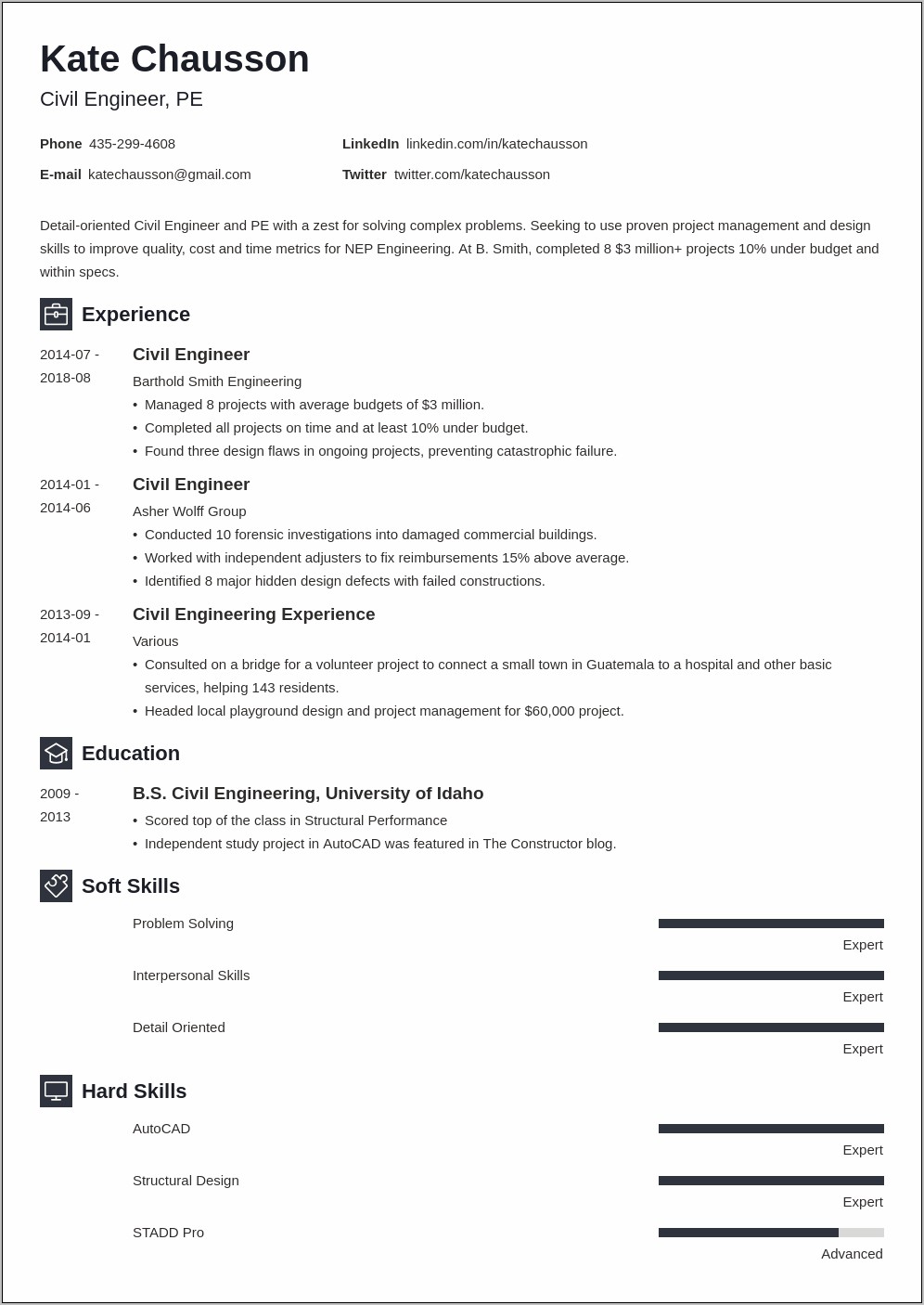 Modern Resume Template For Civil Engineers