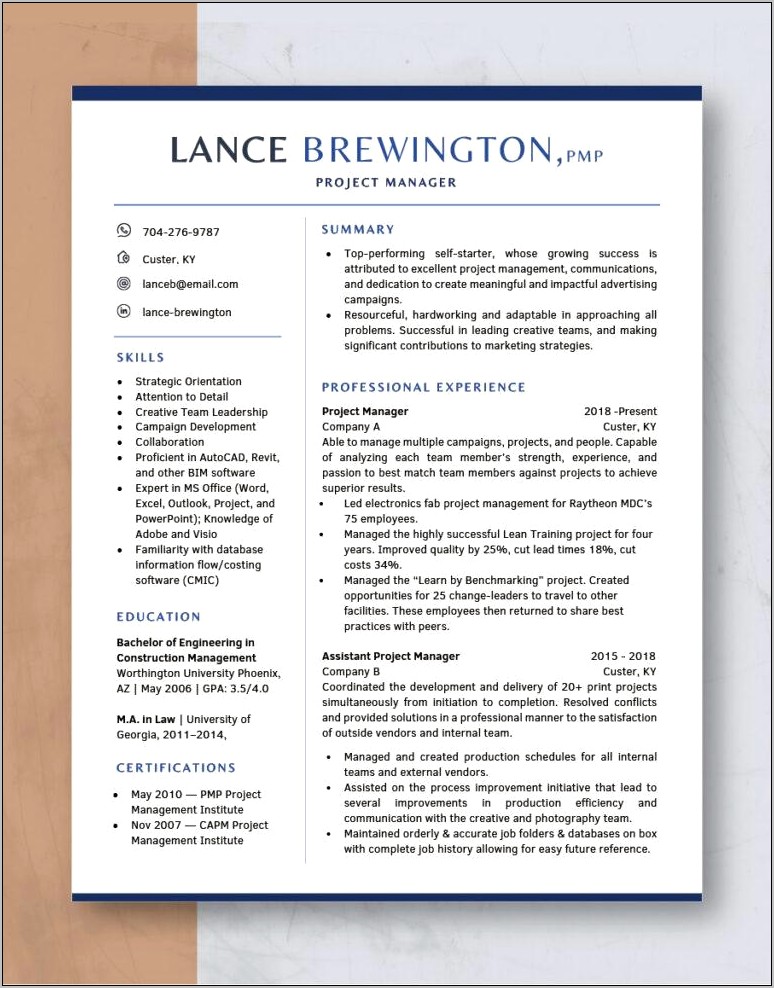 Modern Resume Template For Construction Management