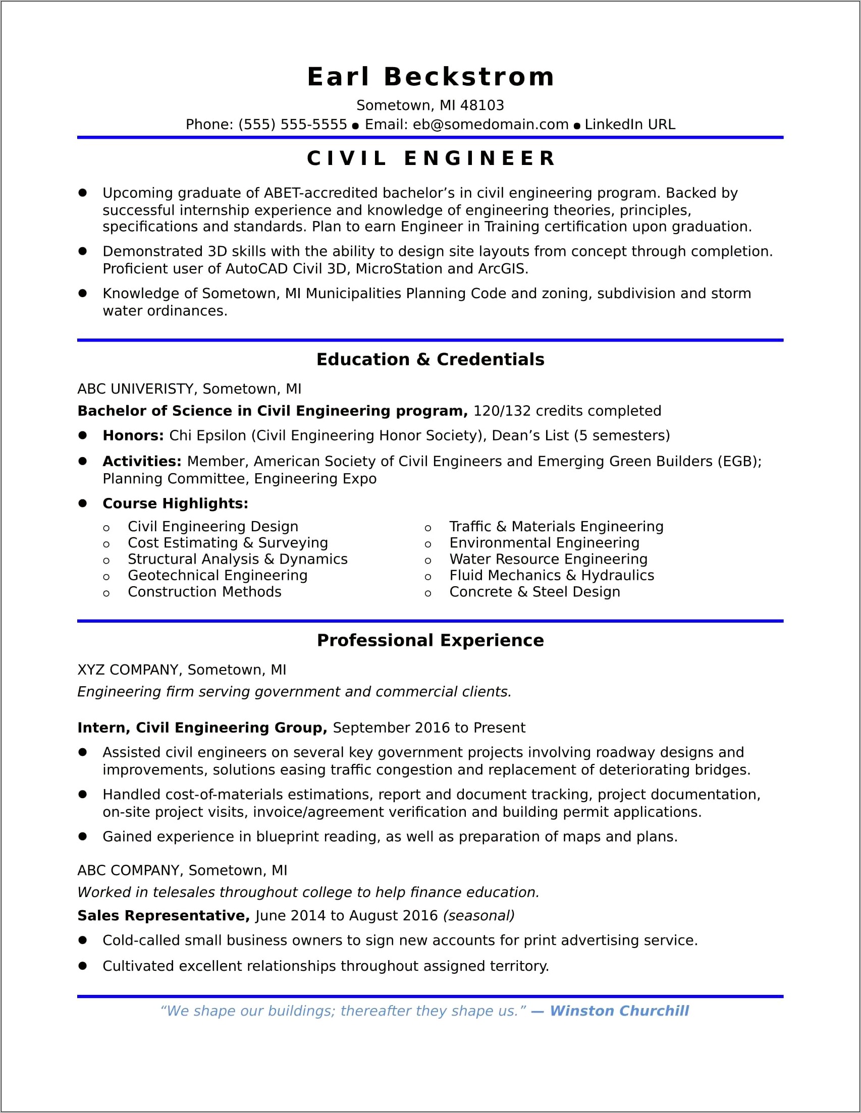 Monster Sample Resume For Entry Level Engineer