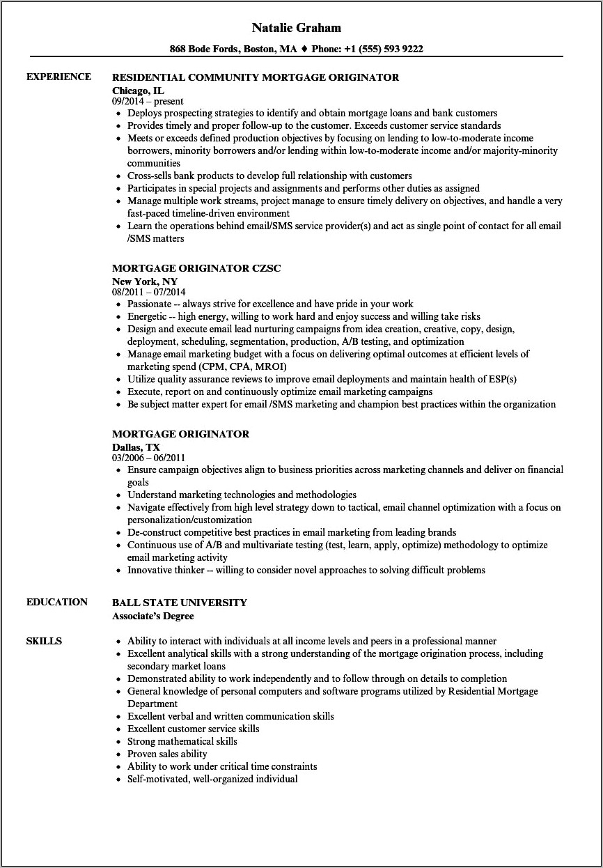Mortgage Loan Originator Job Description Resume