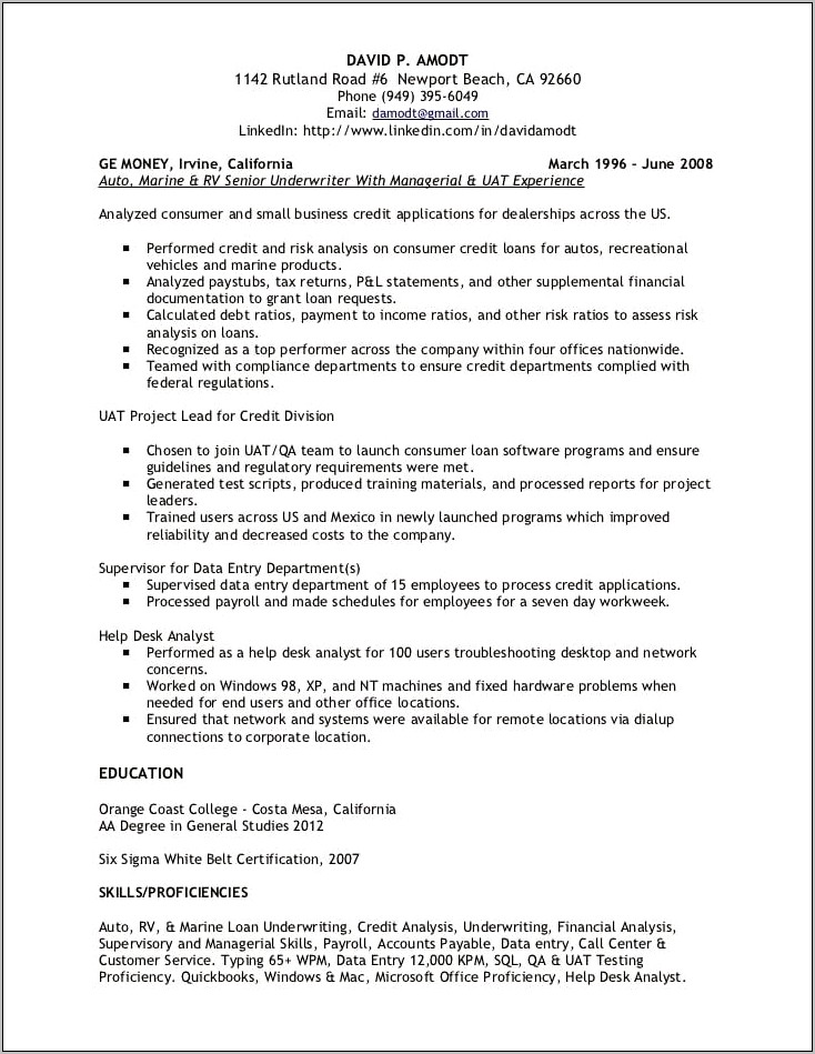Mortgage Underwriter Job Description For Resume