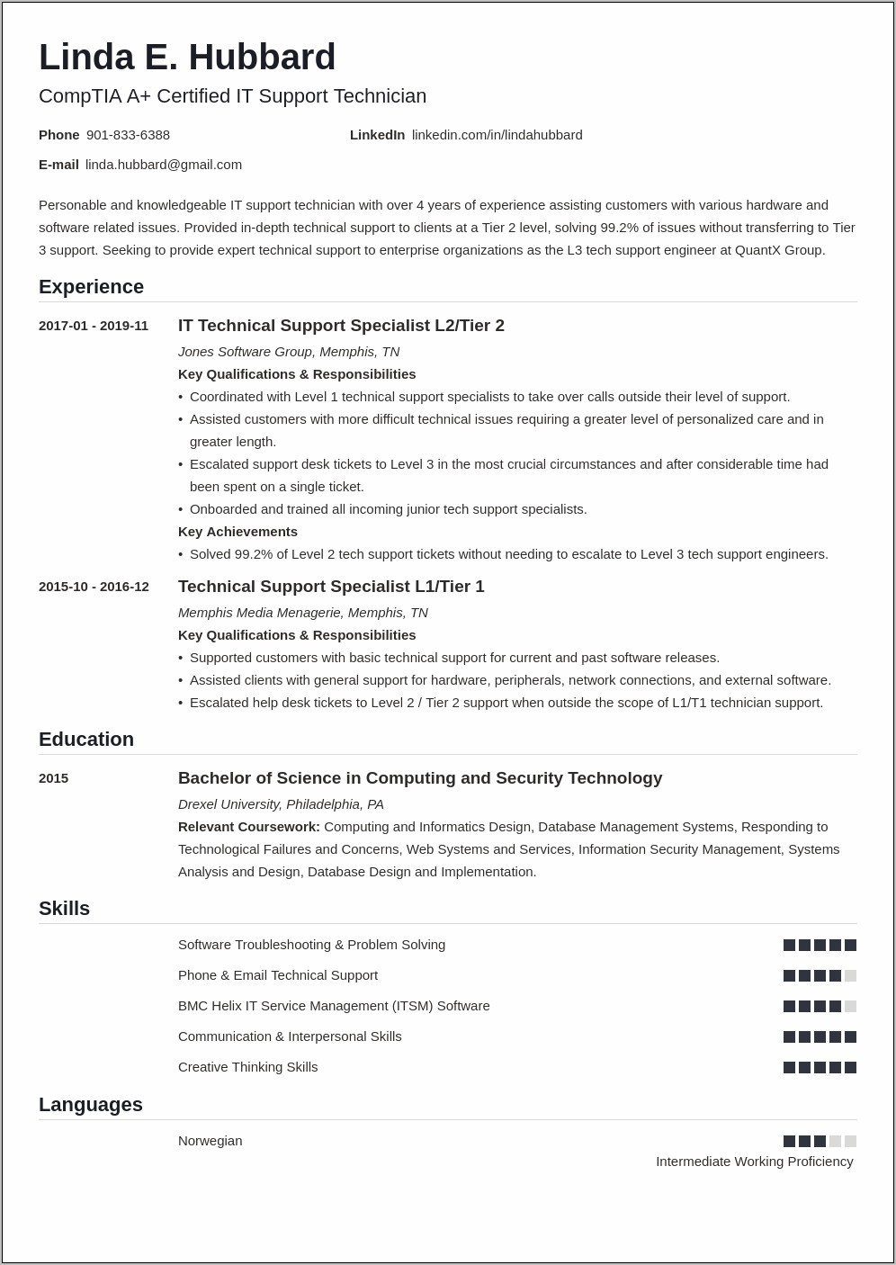 Ms Word It Support Resume Template