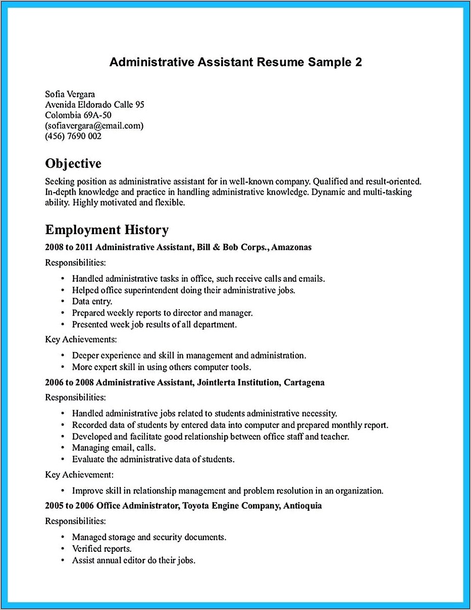 Multiple Job Title Objective For Admin Resume