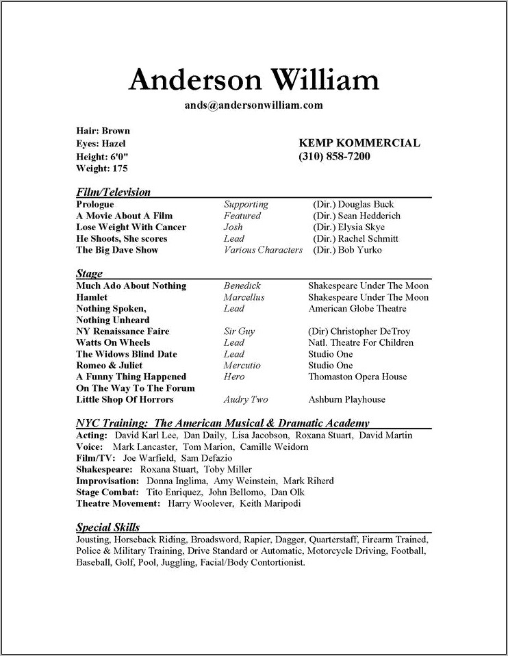 Musical Theatre Resume Template For Kids