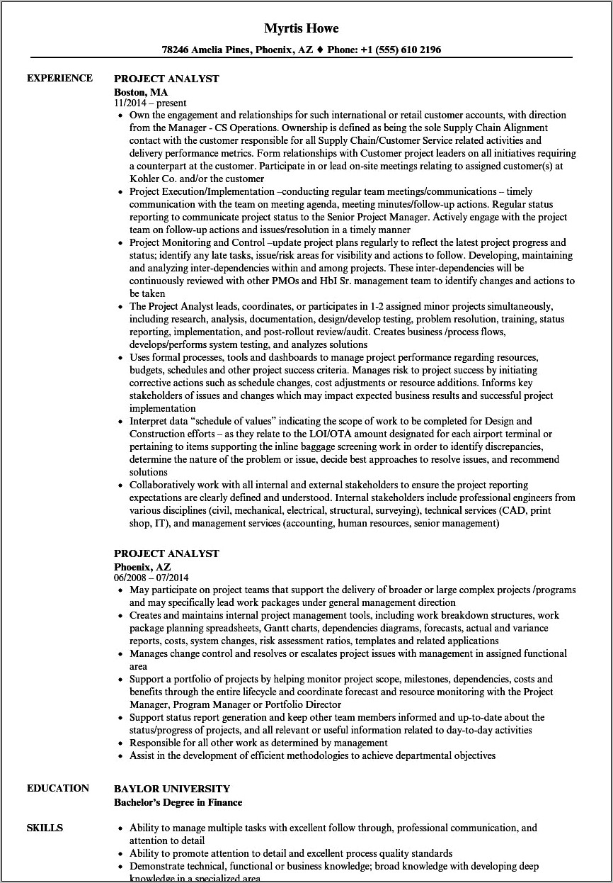 My Perfect Resume Resume Templates Project Analyst