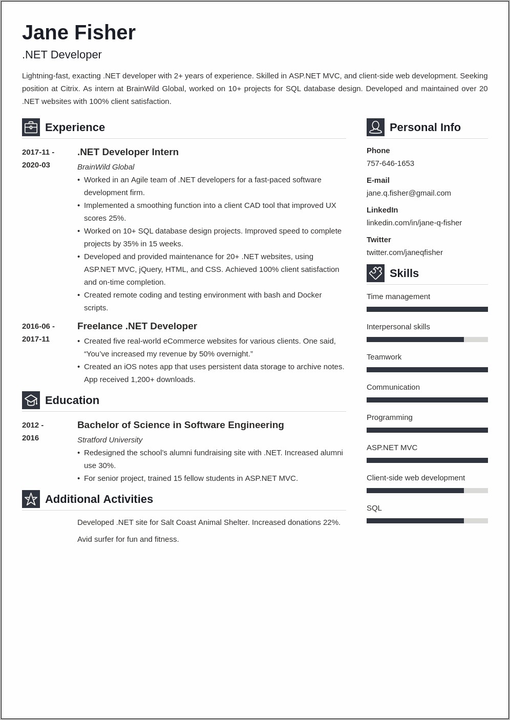 Net And Php Sample Resume
