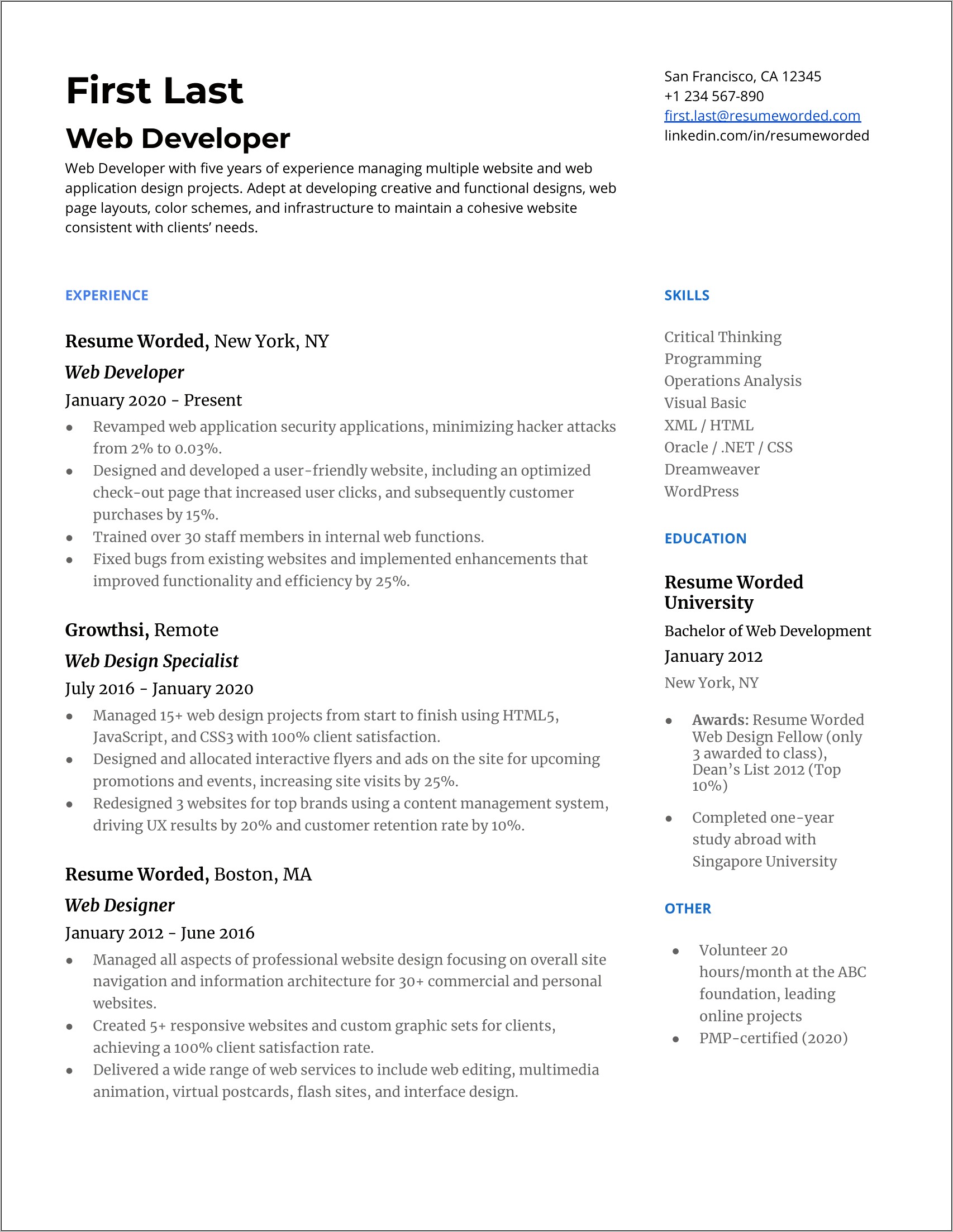 Net Developer With Oracle Sample Resume
